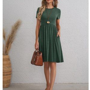 Army Green Solid A-line Dress